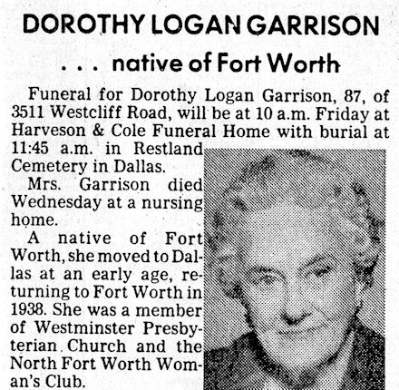 Dorothy Logan Garrison...native of Fort Worth